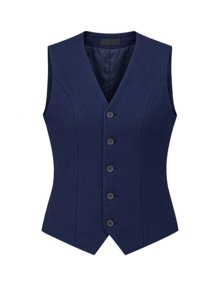 Navy Blue V-Neck Formal Waistcoat for Women