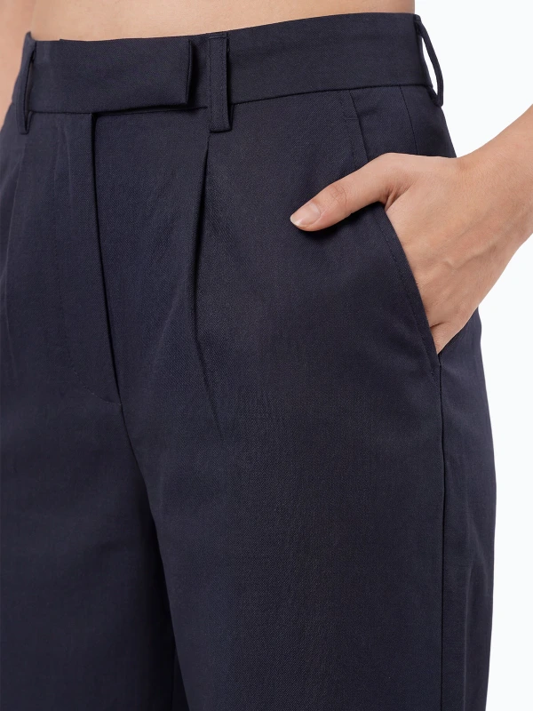Blue High Rise Straight Fit Pants for Women 6