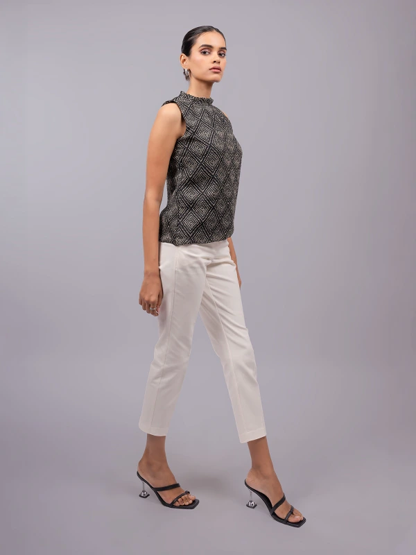 Black Printed High Neck Sleeveless Formal Top 5