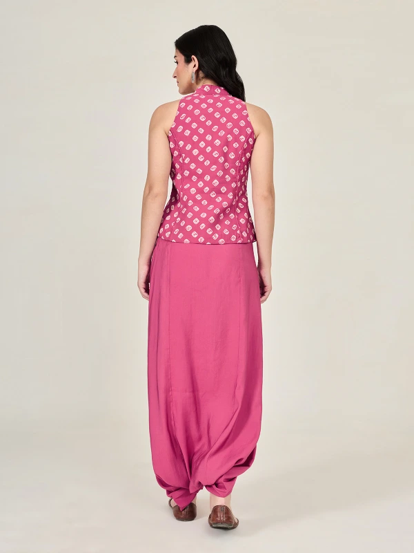 Pink Bandhani Printed Halter Top & Dhoti Pants Ethnic Co-ord Set 5