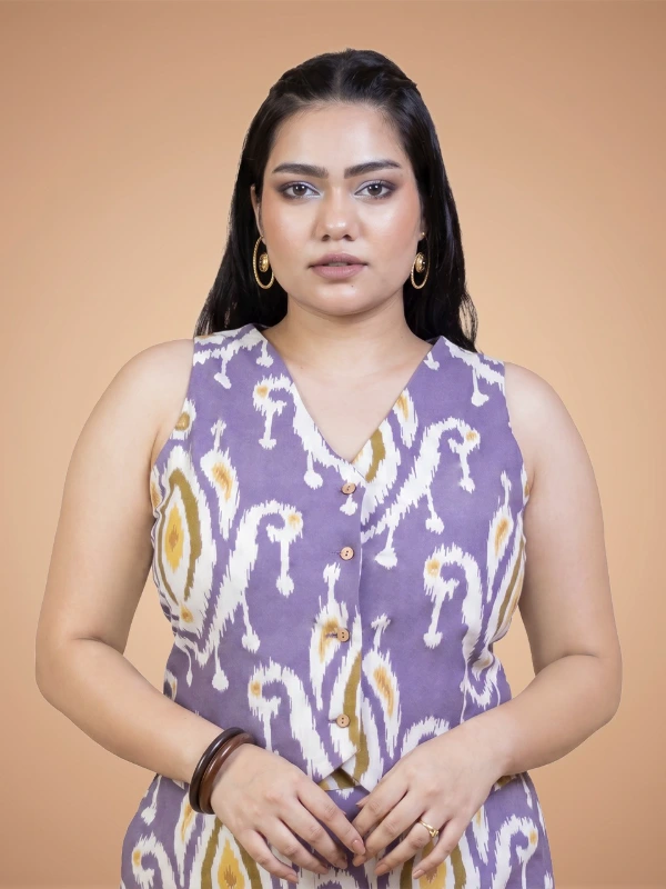 Purple Ikat Cotton Waistcoat 4