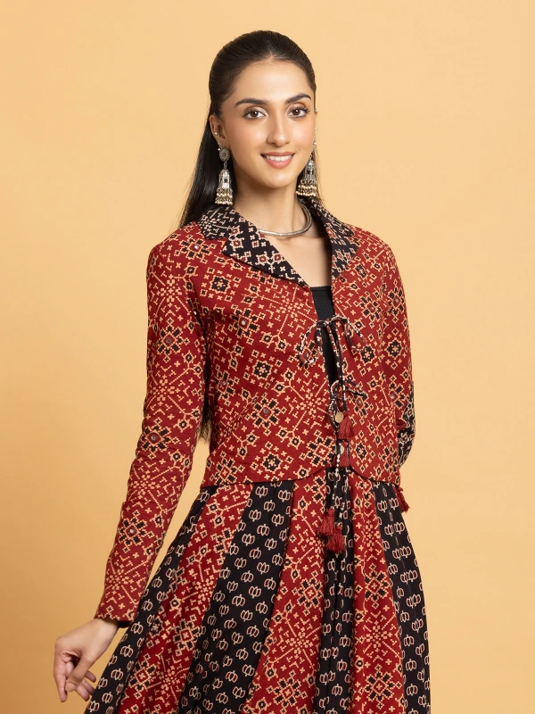 Multicolor Ajrakh Cropped Fusion Jacket 4