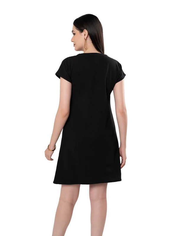 Black Cape Sleeve Dress With Paneled Belt Adjuster 3