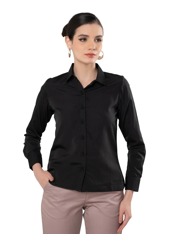 Black Formal Shirt With Classic Collar And Full Sleeves 1