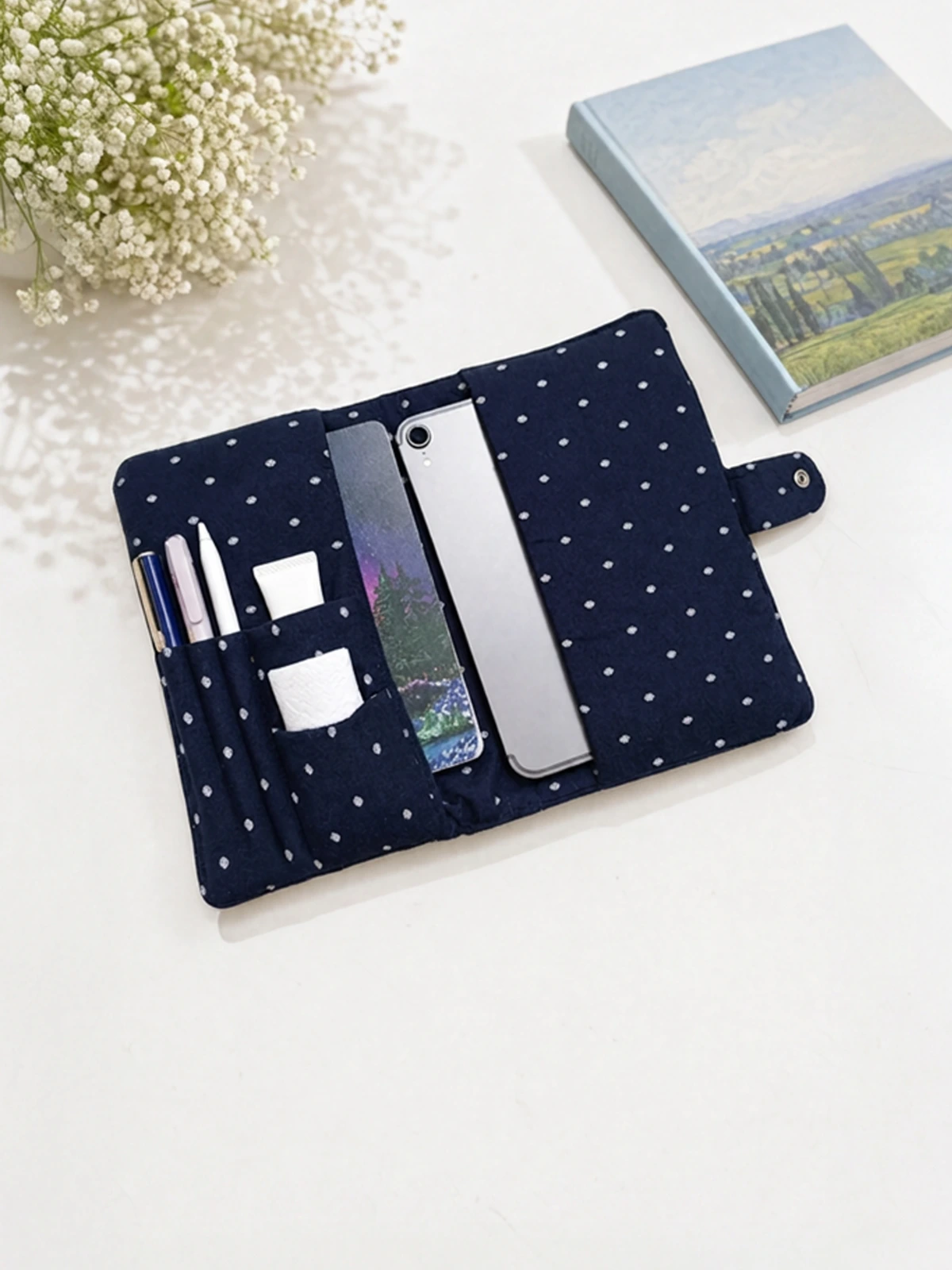 Navy Blue Diamond Print Diary Cover with Multi-Utility Pockets thumbnail 9