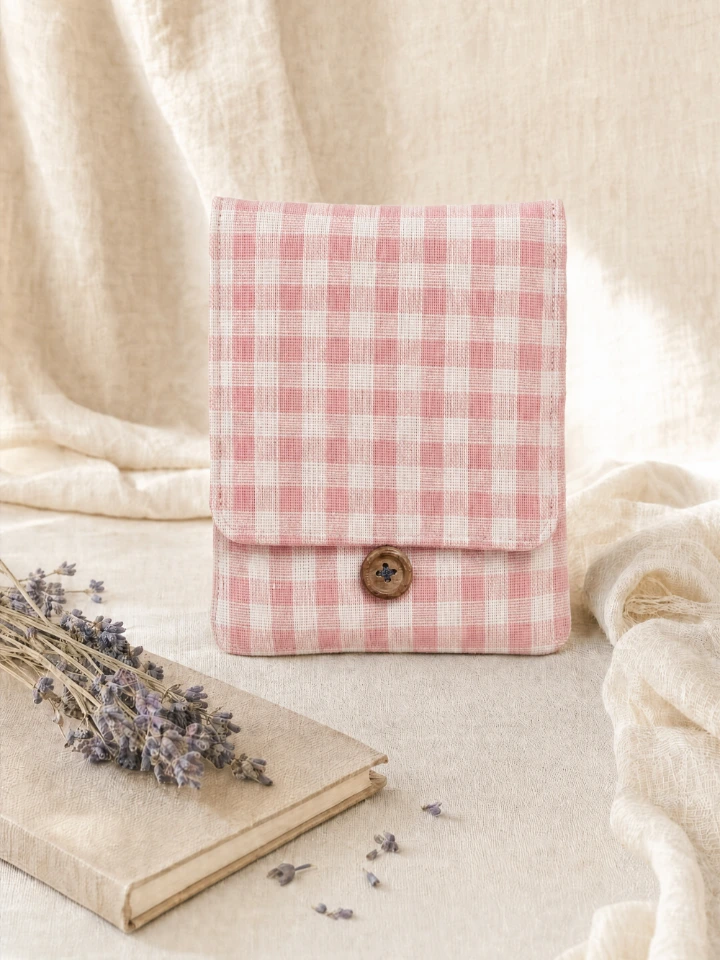 Light Pink Gingham Print Sanitary Pad Pouch