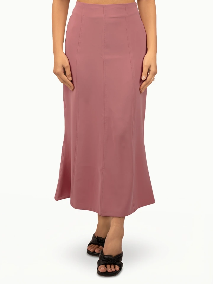 Peach Solid Formal Skirt With Professional Look