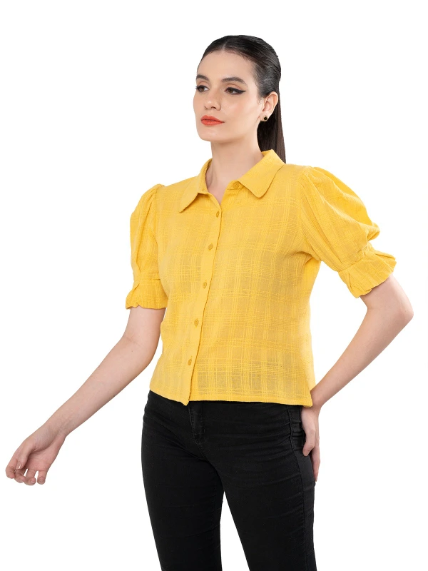 Yellow Crop Shirt With Puff Sleeves 2