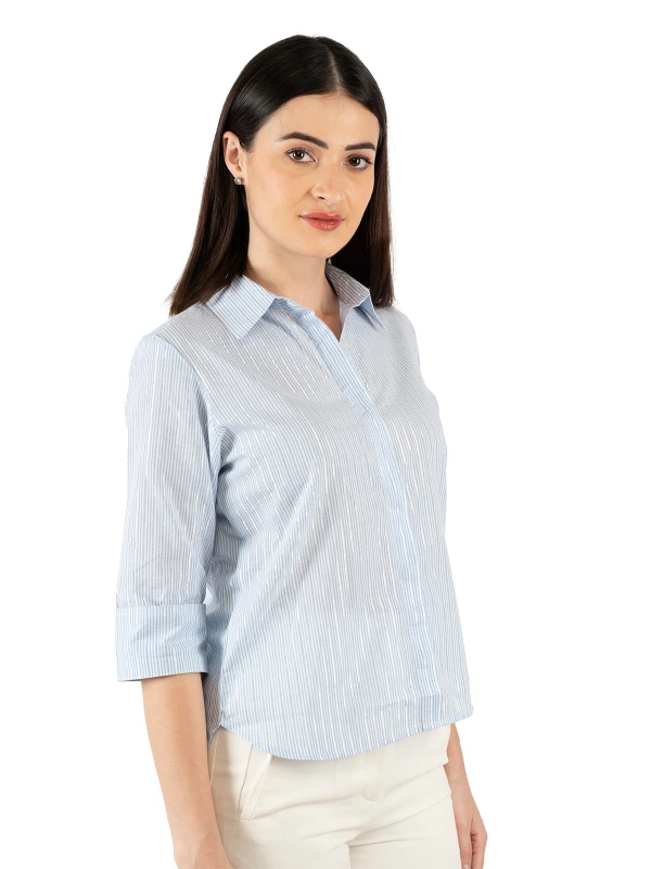 Blue Striped Shirt With Classic Collar Fit 4