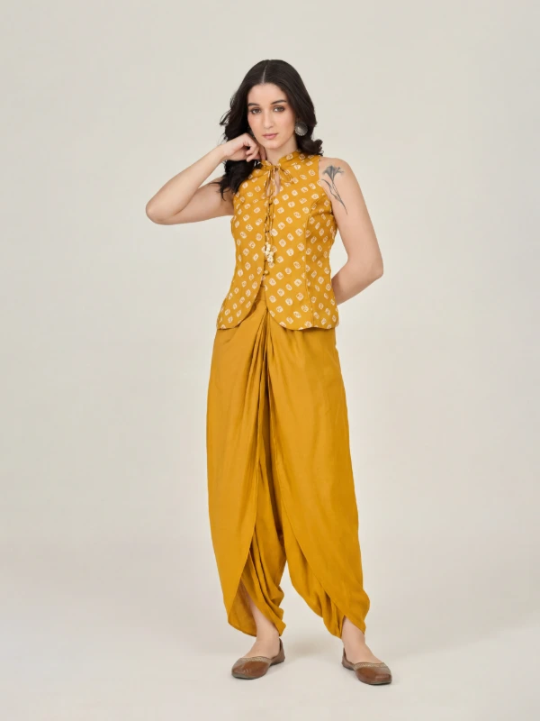 Yellow Bandhani Printed Halter Top & Dhoti Pants Ethnic Co-ord Set 4
