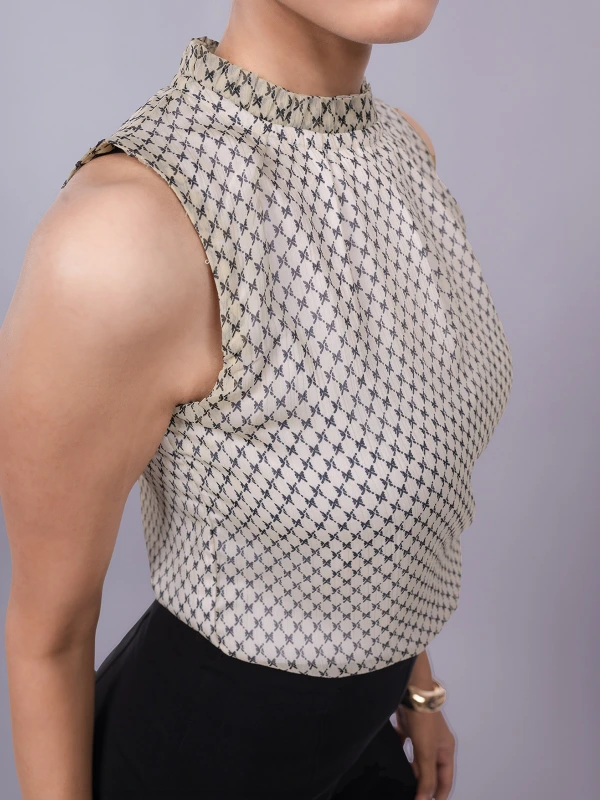 Off-White Printed High Neck Sleeveless Formal Top 7