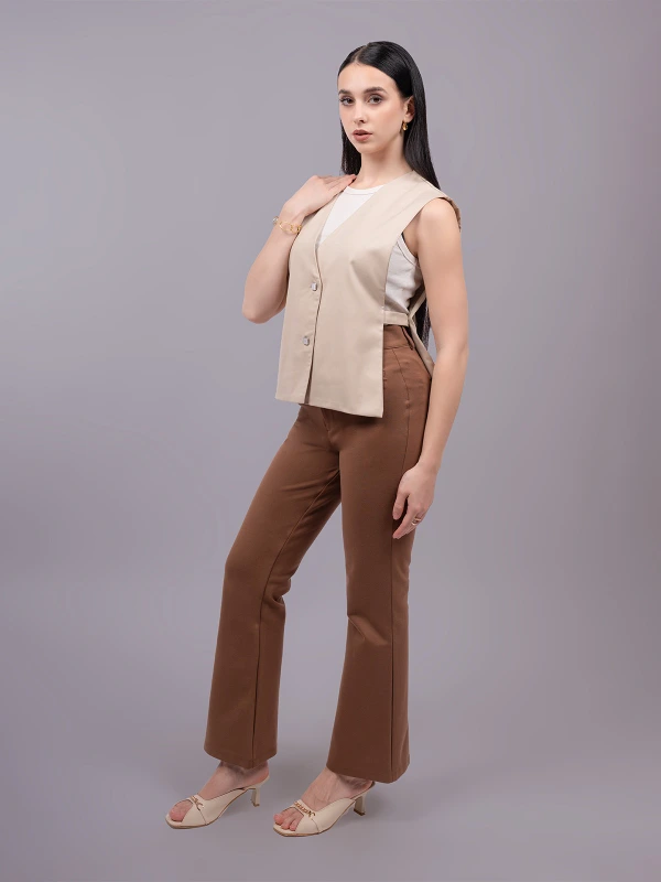 Beige Formal V Neck Sleeveless Waistcoat 4