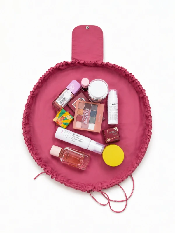 Pink Bandhani Printed Drawstring Makeup Pouch 4