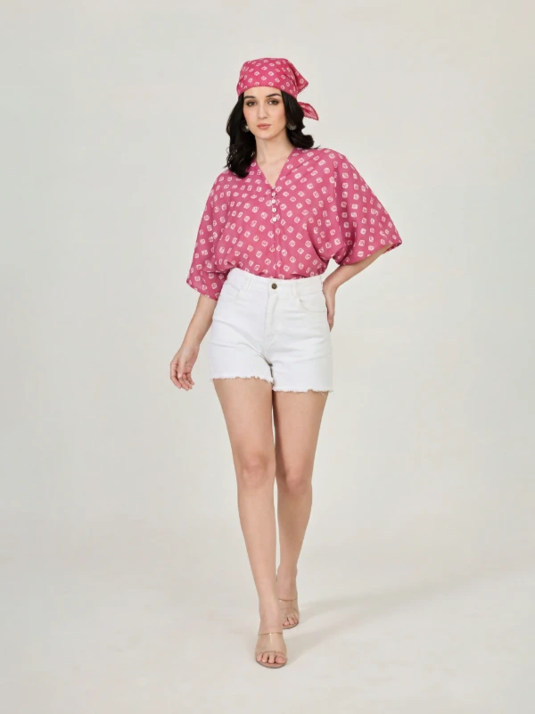 Pink Bandhani Printed Bandana Scarf 3