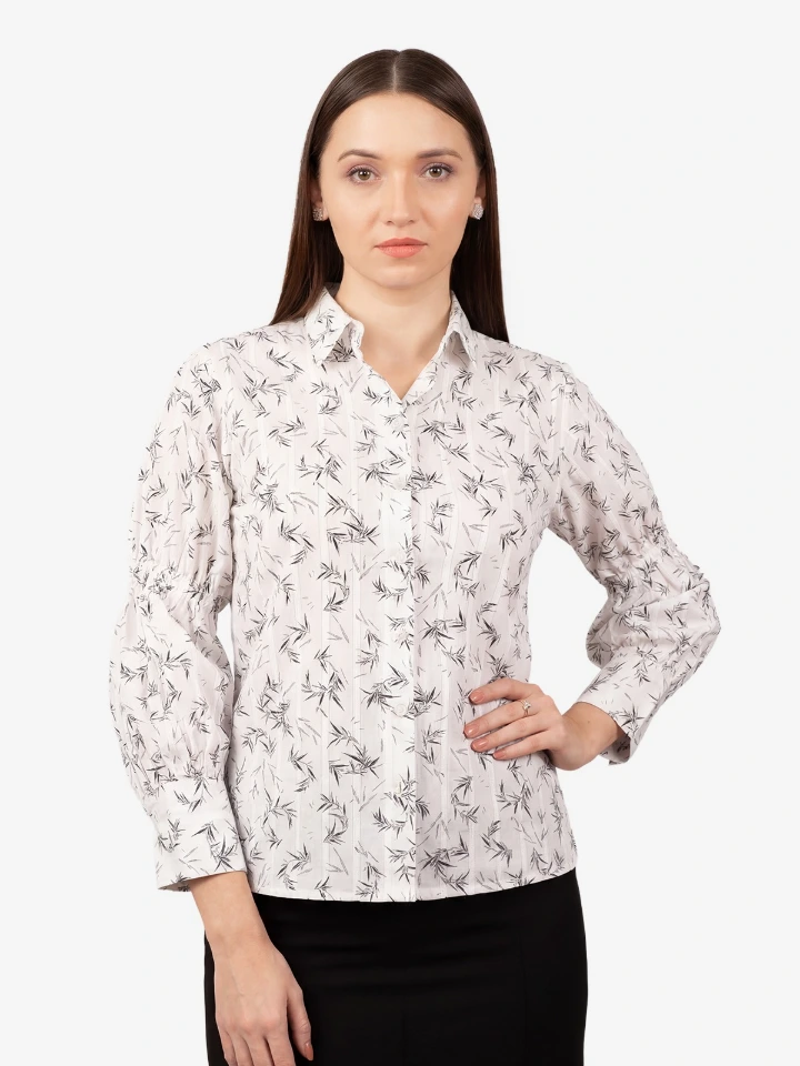 White Printed Cotton Formal Shirt