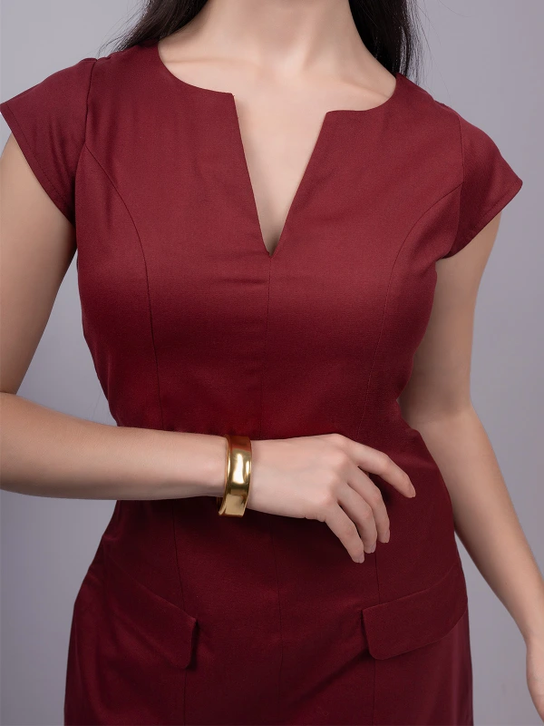 Maroon Formal V Neck Sheath Dress 6