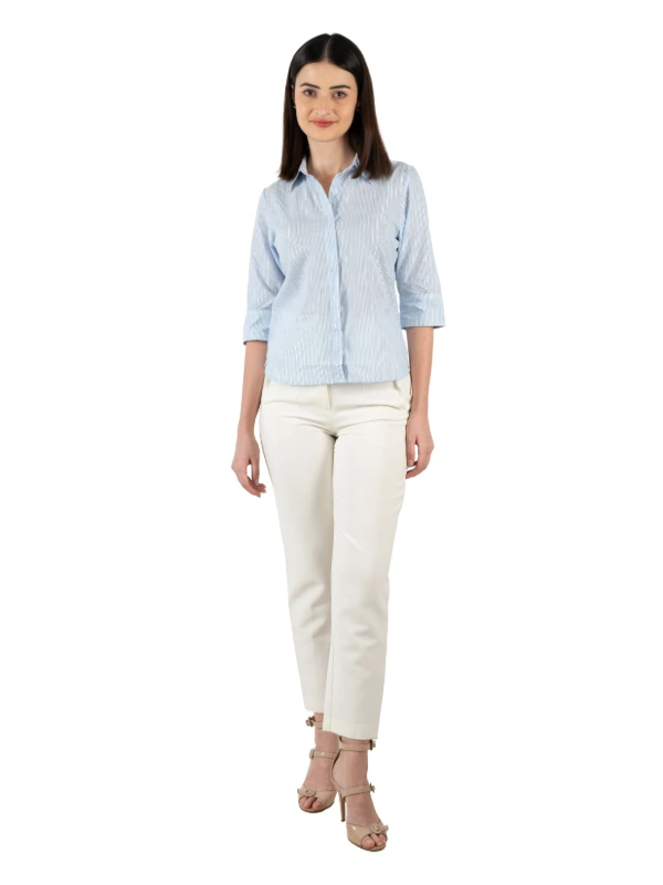 Blue Striped Shirt With Classic Collar Fit 1