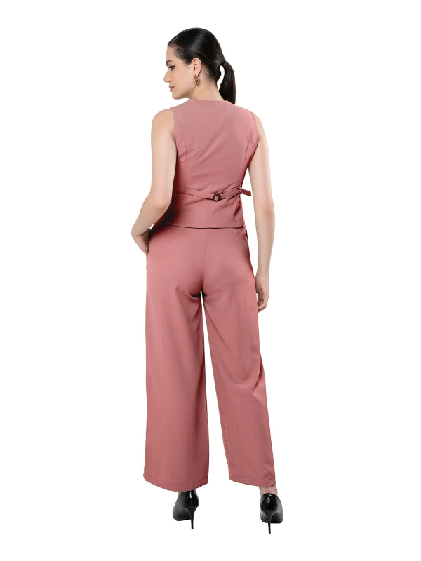 Peach Asymmetric Waistcoat With Flared Pant 3