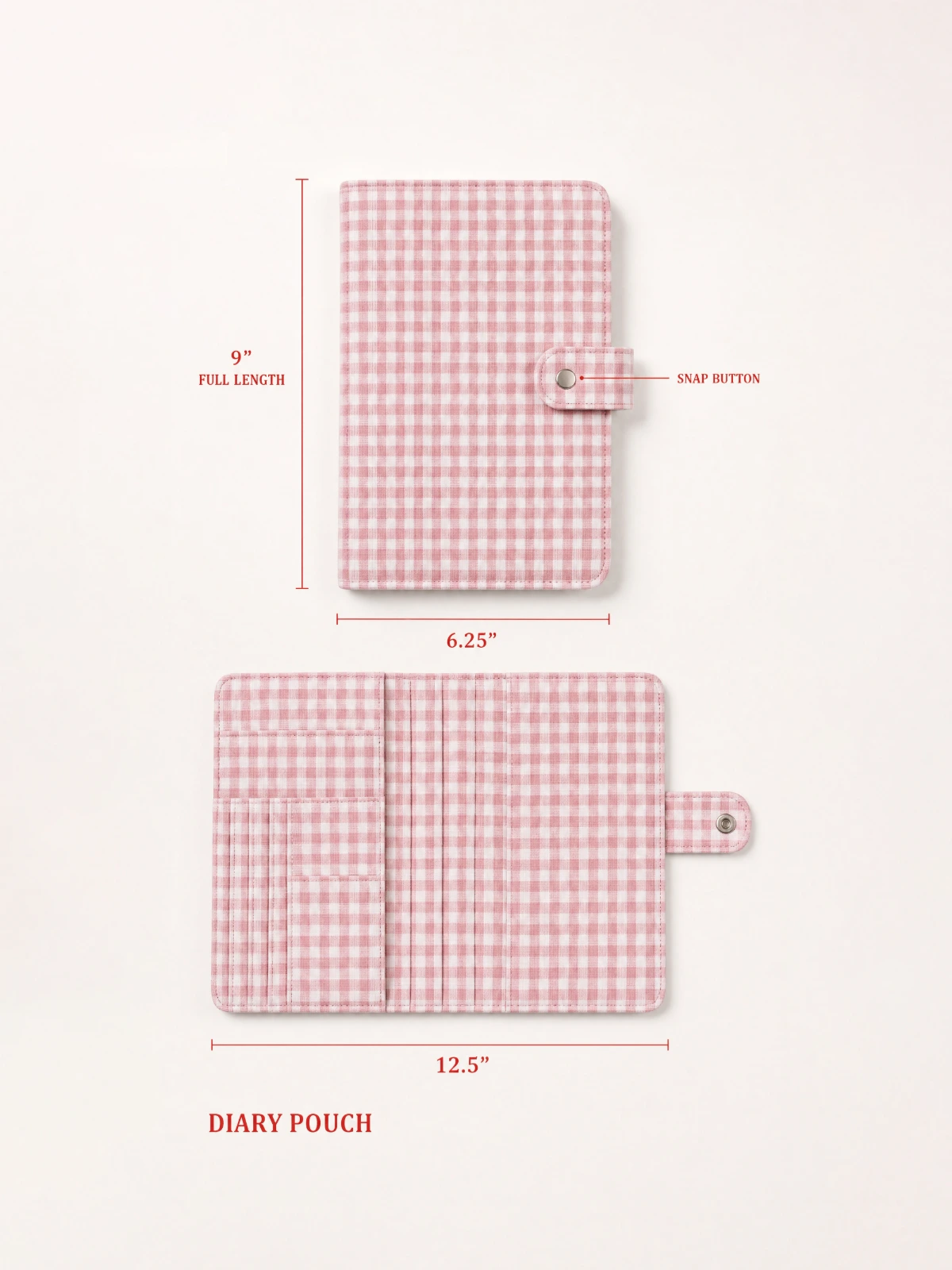 Light Pink Gingham Print Diary Cover with Multi Pockets thumbnail 11