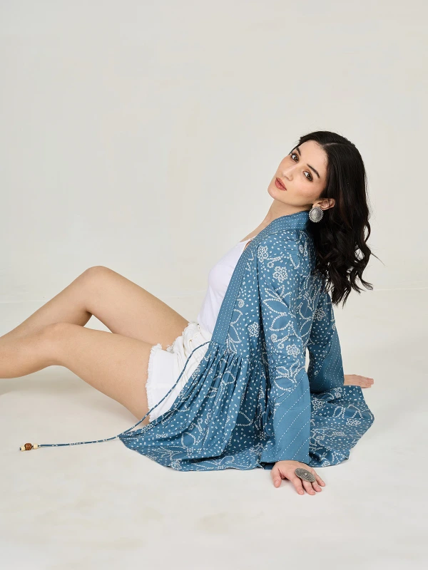 Blue Printed Peplum Shrug 4