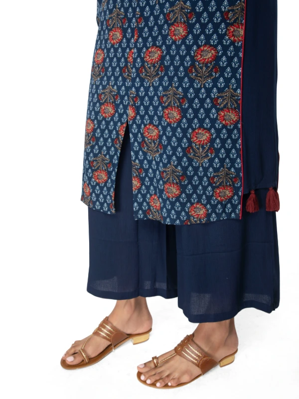 Indigo Paneled Kurta With Pant Ethnic Set 8