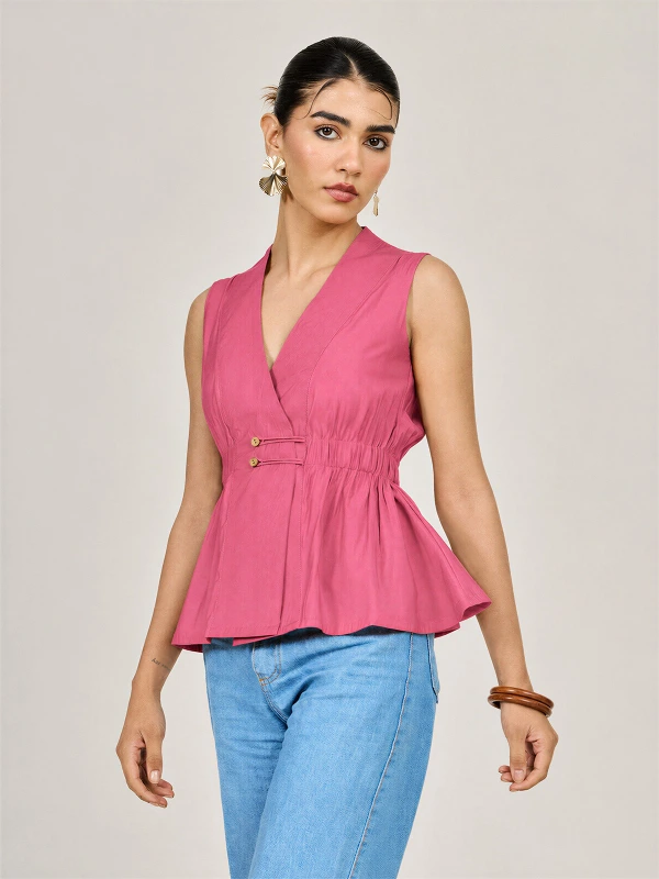 Pink Solid Sleeveless Wrap Top 3