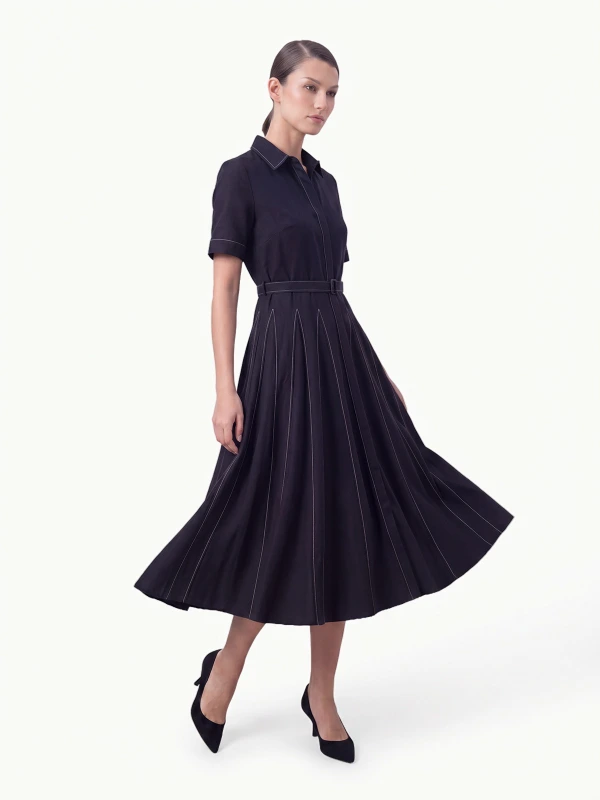 Black Collar Neck Fit and Flare Dress for Women 2