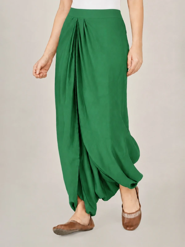 Green Solid Dhoti Pants For Women 4