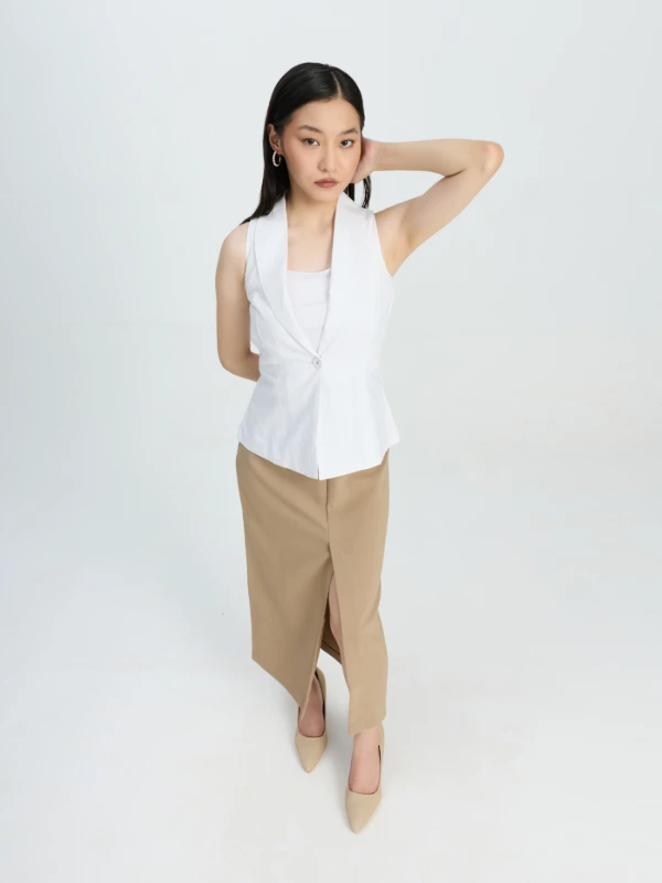 White Shawl Collar Formal Waistcoat For Women 5