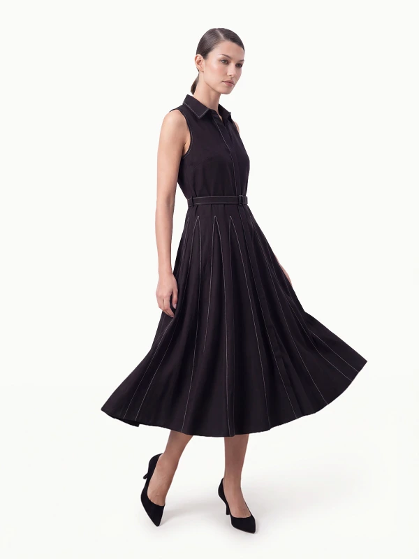 Black Fit and Flare Dress With Detachable Waist Belt 3