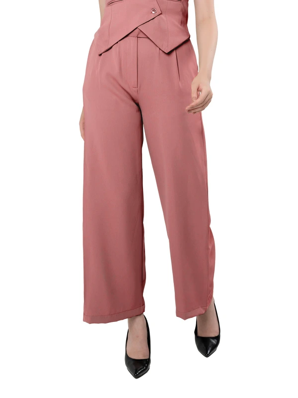 Peach Asymmetric Waistcoat With Flared Pant 5