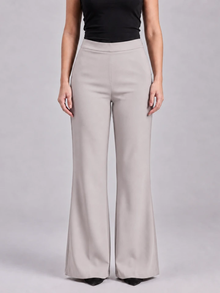 Light Grey High Rise Straight-Fit Formal Pants