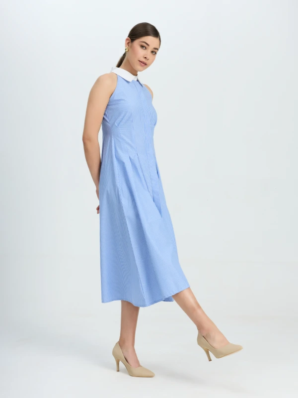 White Stripe Dress With Contrast Collar 2