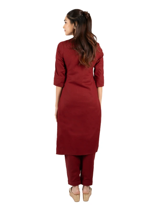 Maroon Cotton Kurta With Matching Pant Set 6