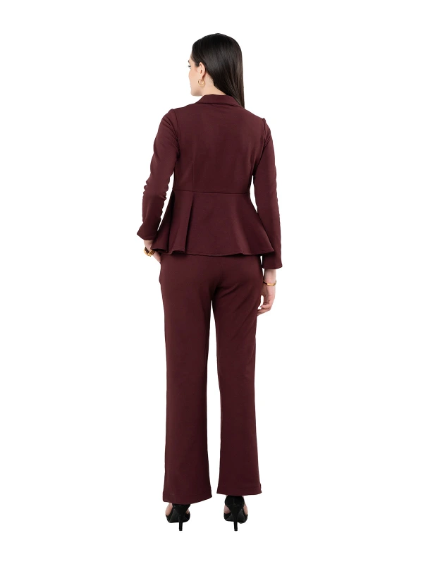 Maroon Peplum Top And Flared Pant Co-Ord Set 3