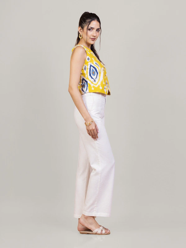 Off white cotton straight fit pants 5