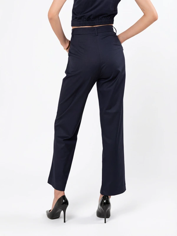 Blue High Rise Straight Fit Pants for Women 5
