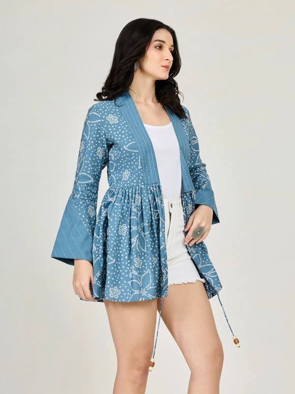 Blue Printed Peplum Shrug 2
