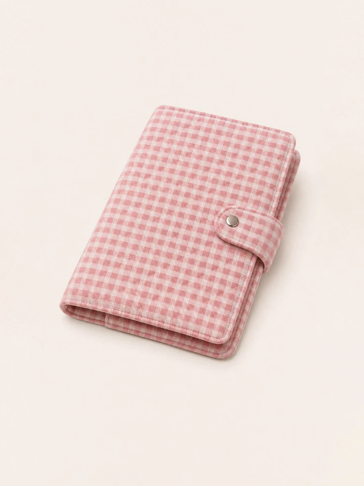 Light Pink Gingham Print Diary Cover with Multi Pockets