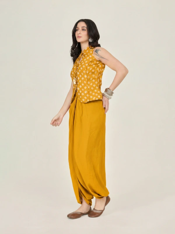 Yellow Bandhani Printed Halter Top & Dhoti Pants Ethnic Co-ord Set 3