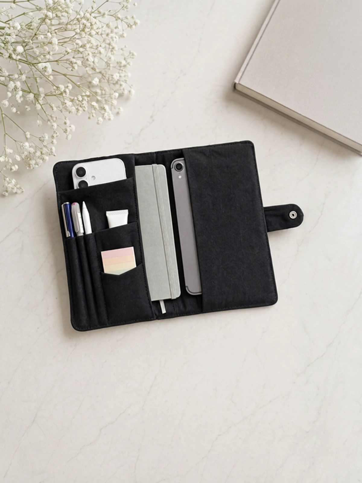 Black Diary Cover with Multi-Utility Pockets thumbnail 4