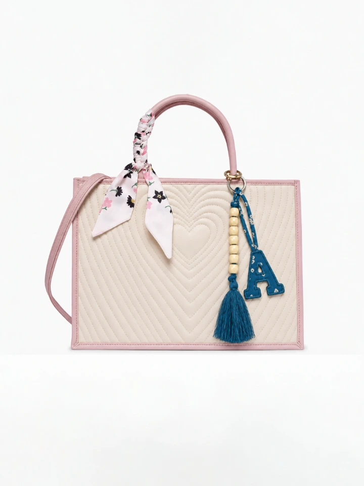Blue Bandhani Customizable Letter Keychain With Beads and Tassels