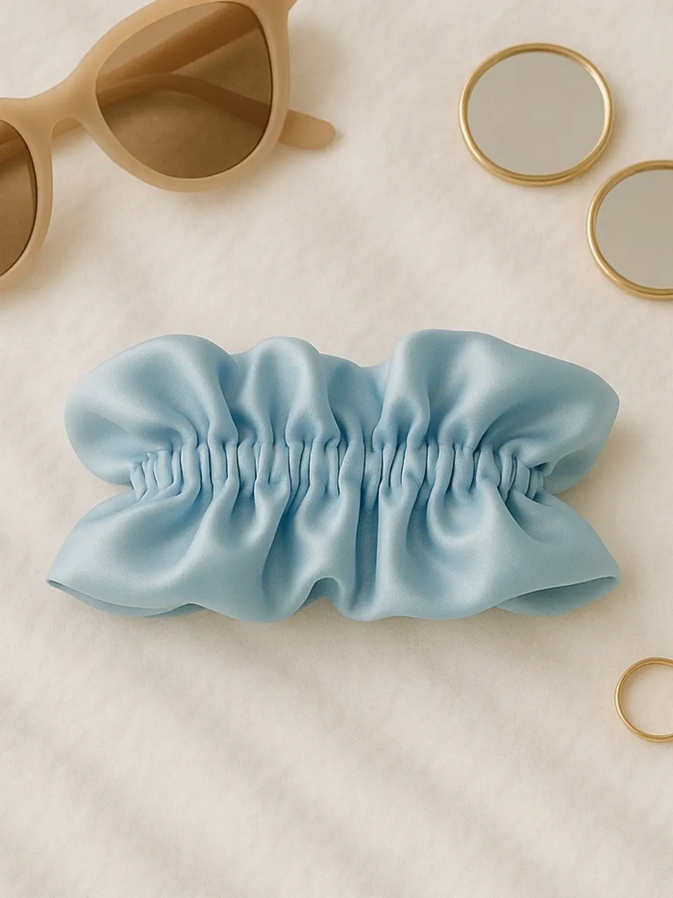 Blue Ruffled Satin Scrunchie