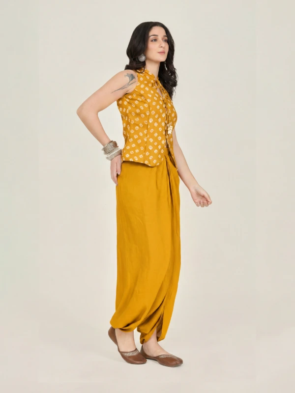 Yellow Bandhani Printed Halter Top & Dhoti Pants Ethnic Co-ord Set 6