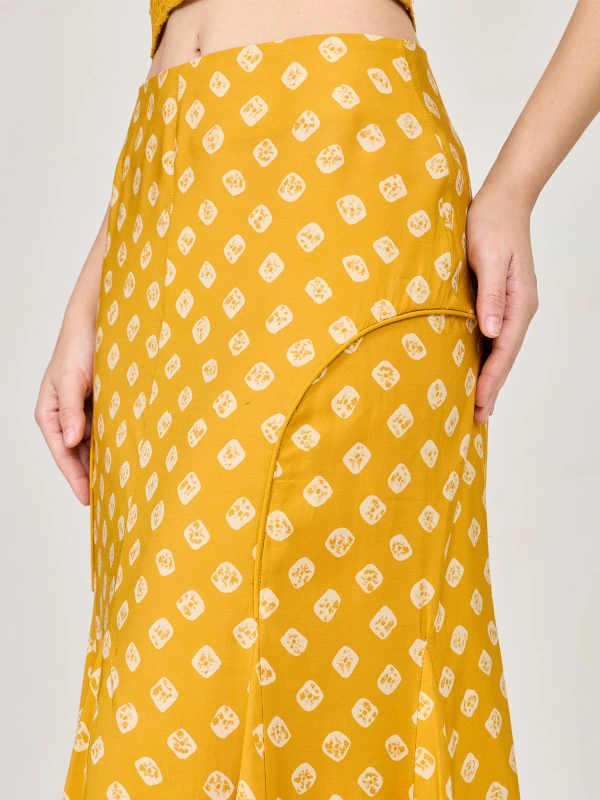 Yellow Bandhani Printed Mermaid Skirt 8
