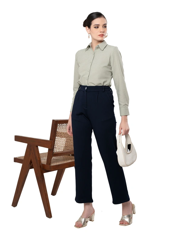 Indigo High-Waist Straight-Fit Trousers For Women 3