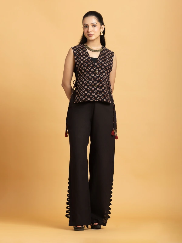 Black High-Waisted Lace-Up Wide-Leg Pants 2