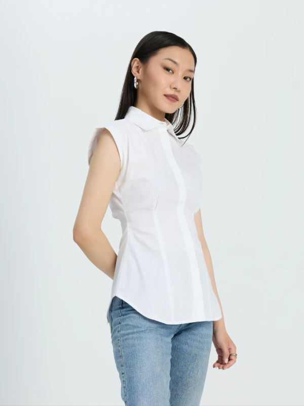 White Formal Cap Sleeve Shirt For Women Zlataa 4