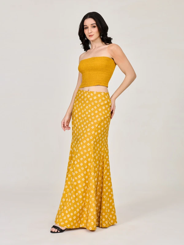 Yellow Bandhani Printed Mermaid Skirt 5