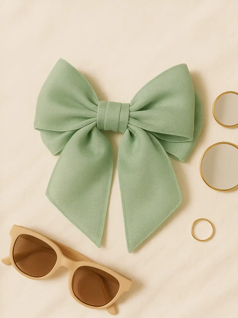 Vintage Green Double Bow Hair Clip with Scarf
